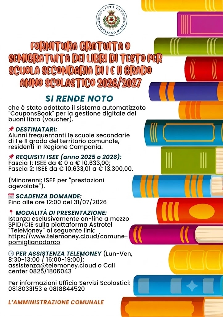 AVVISO PUBBLICO: FORNITURA GRATUITA DEI LIBRI DI TESTO (VOUCHER BUONI LIBRO) � ANNO SCOLASTICO 2026/2027 