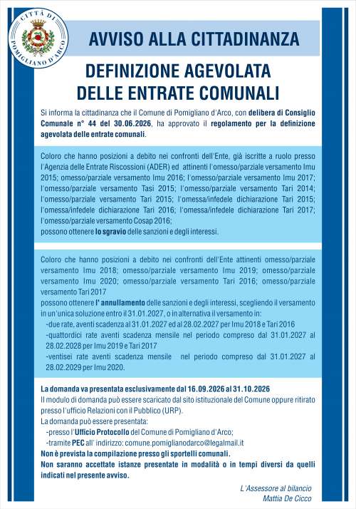DEFINIZIONE AGEVOLATA DELLE ENTRATE COMUNALI